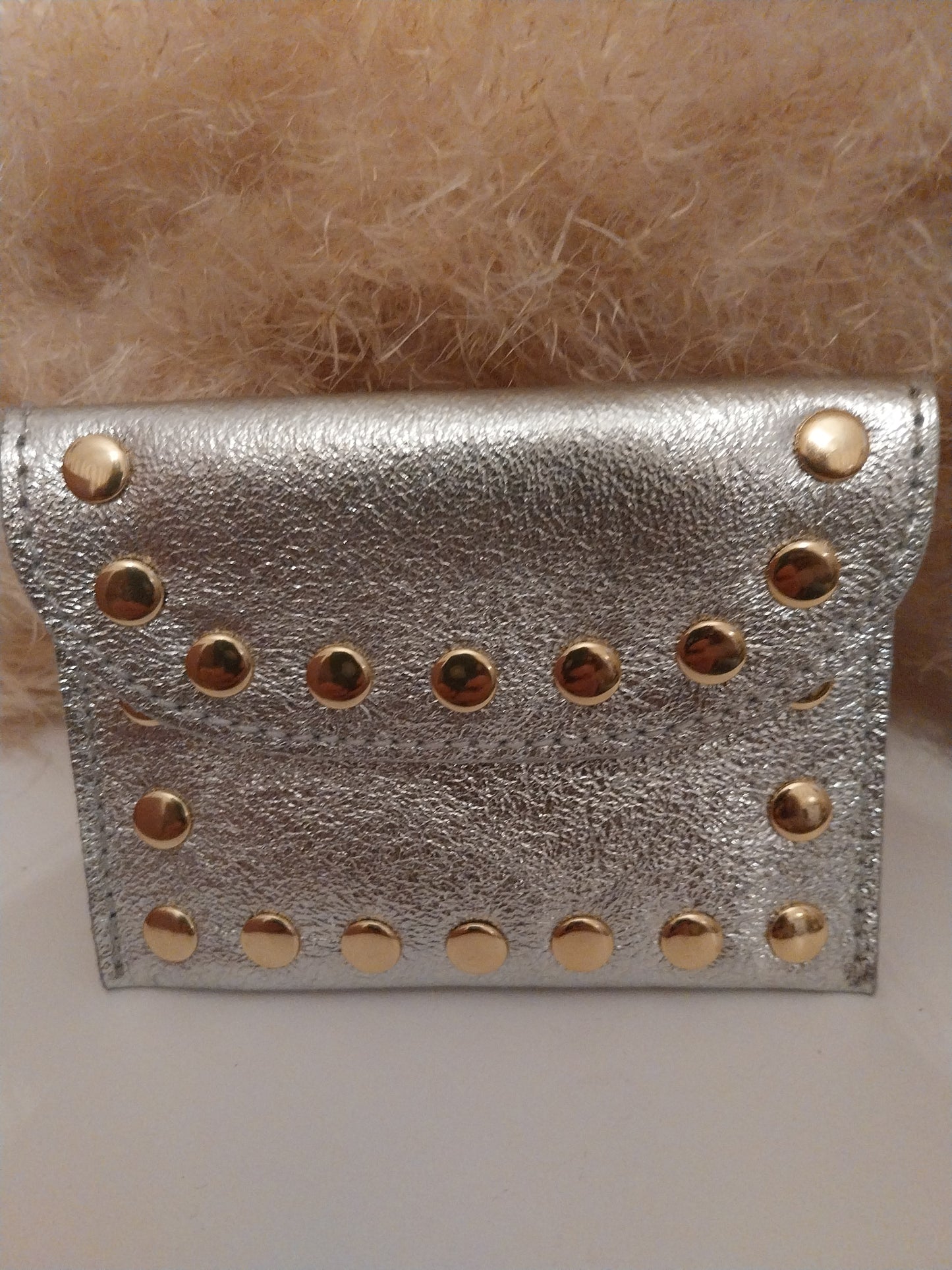 Porte carte argenté 100% cuir made in 🇮🇹