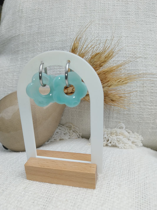Boucles d'oreilles Bloom turquoises en acier inoxydable anneaux: 1.5 cm couleur argent