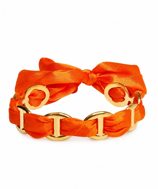 Jonc ruban mailles marine orange et en acier inoxydable
