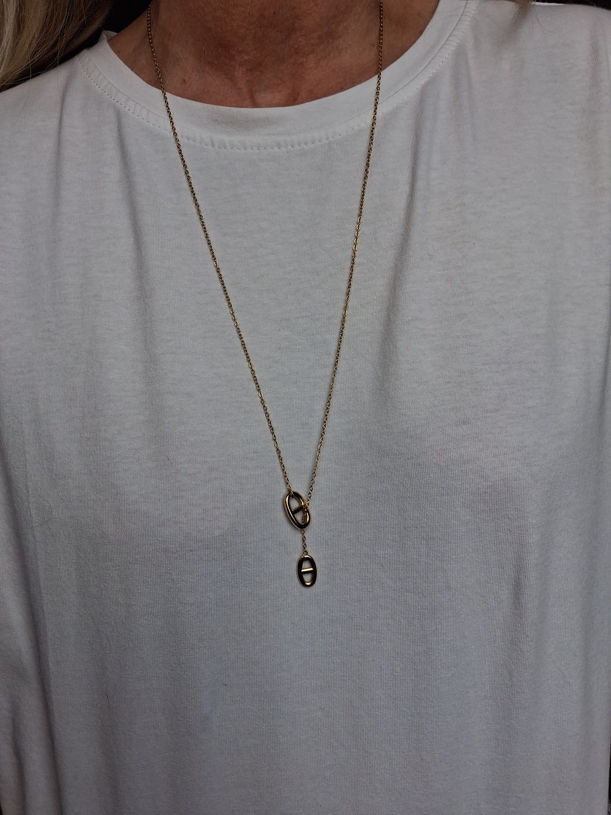 Collier Y mailles marine coulissant Rosa