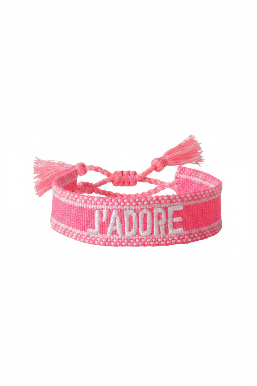 Bracelet "J’adore" rose fluo ajustable