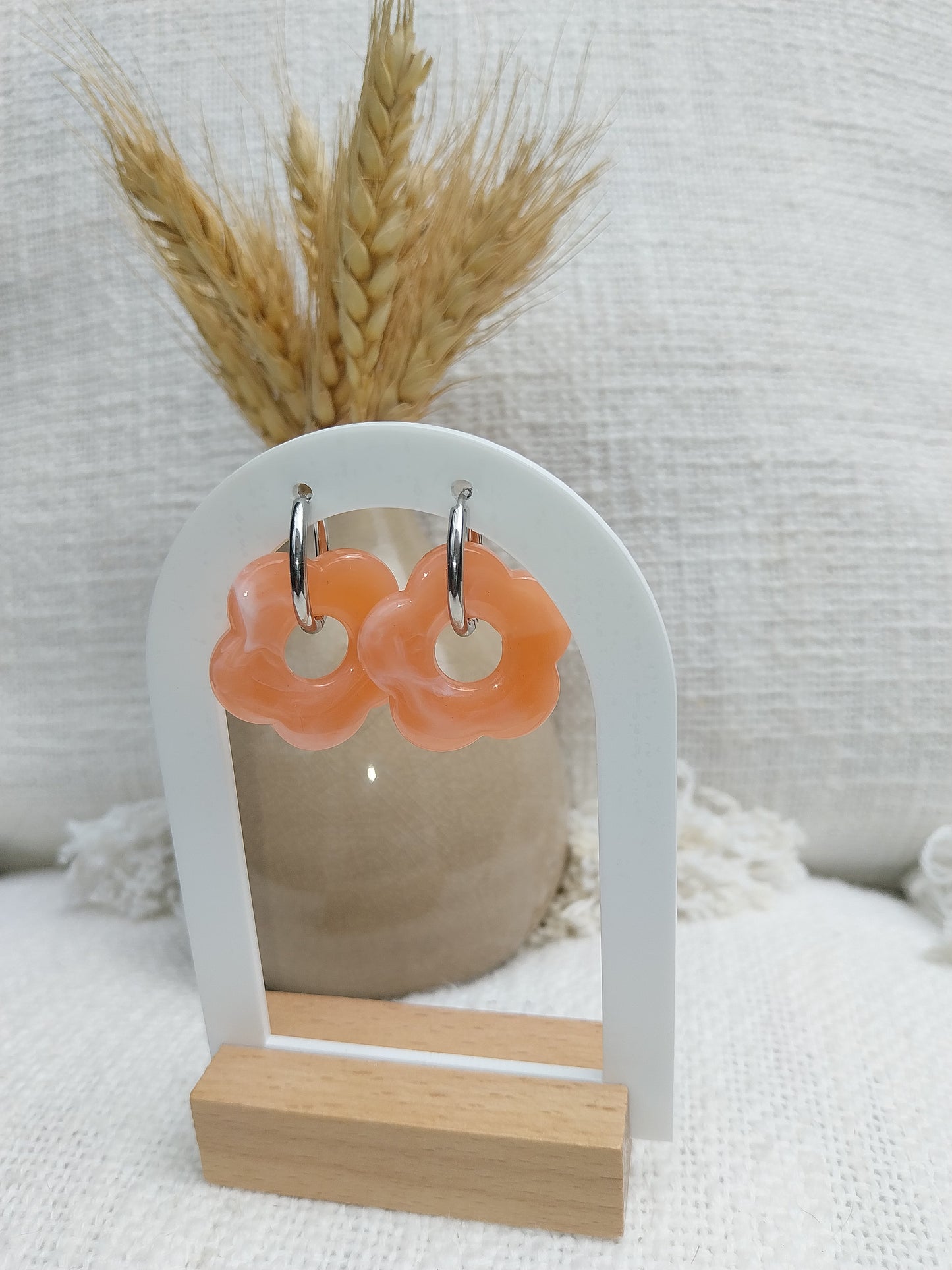 Boucles d'oreilles Bloom corails en acier inoxydable anneaux 1.5 cm couleur argent