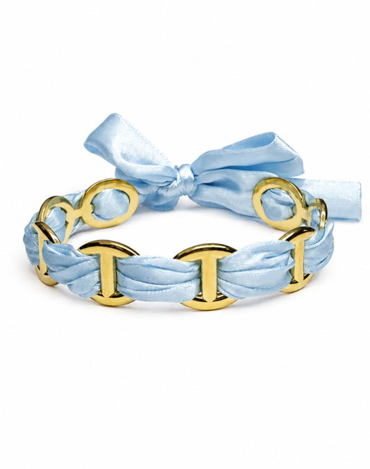 Bracelet jonc ruban bleu ciel et en acier inoxydable