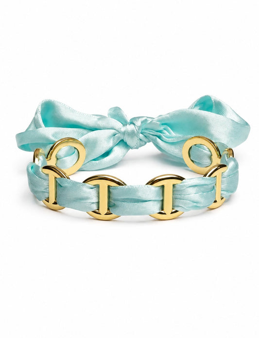 Bracelet jonc ruban turquoise et en acier inoxydable