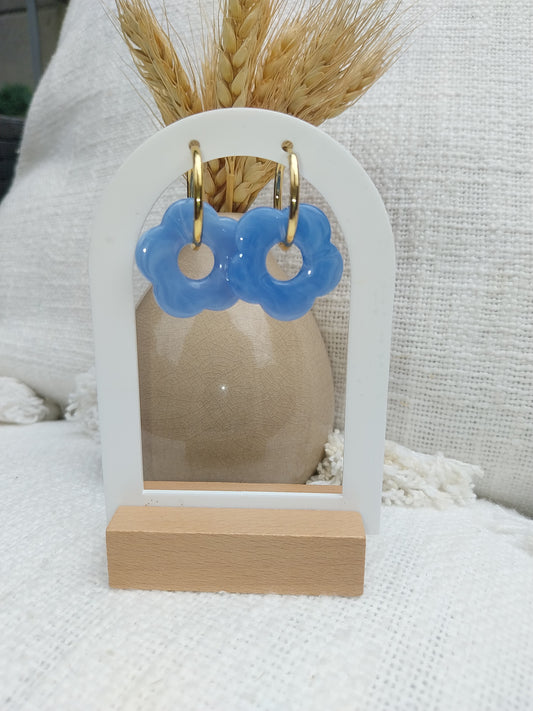 Boucles d'oreilles Bloom bleues en acier inoxydable anneaux: 2cm couleur dorée