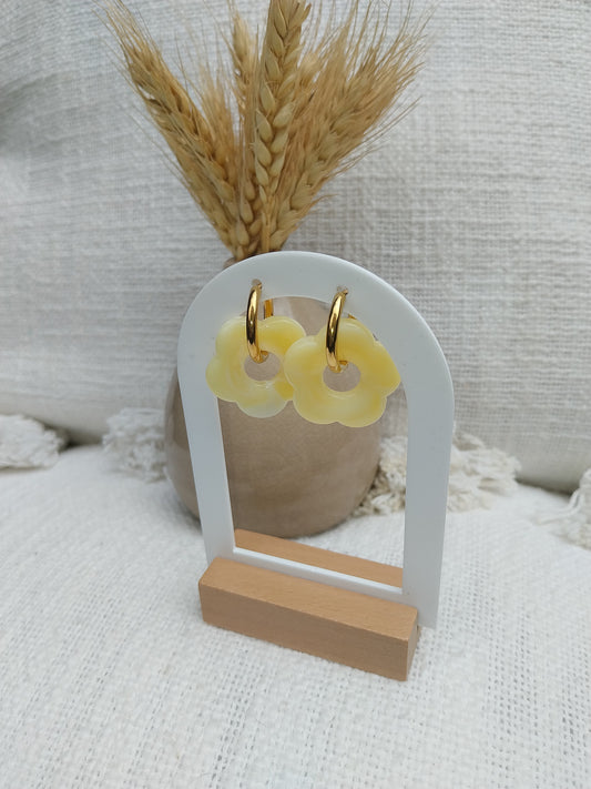 Boucles d'oreilles Bloom jaunes en acier inoxydable anneaux: 1.5 cm couleur dorée