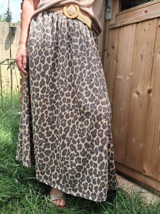 Jupe leopard en lurex ceinture inclue